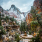 The most amazing scene of Zion National Park I have ever experienced. The first snow of the season. The colors explode fiery on the wet Zion walls. Zion sees so few storms a year, the snowy scene is quite a rare treat.